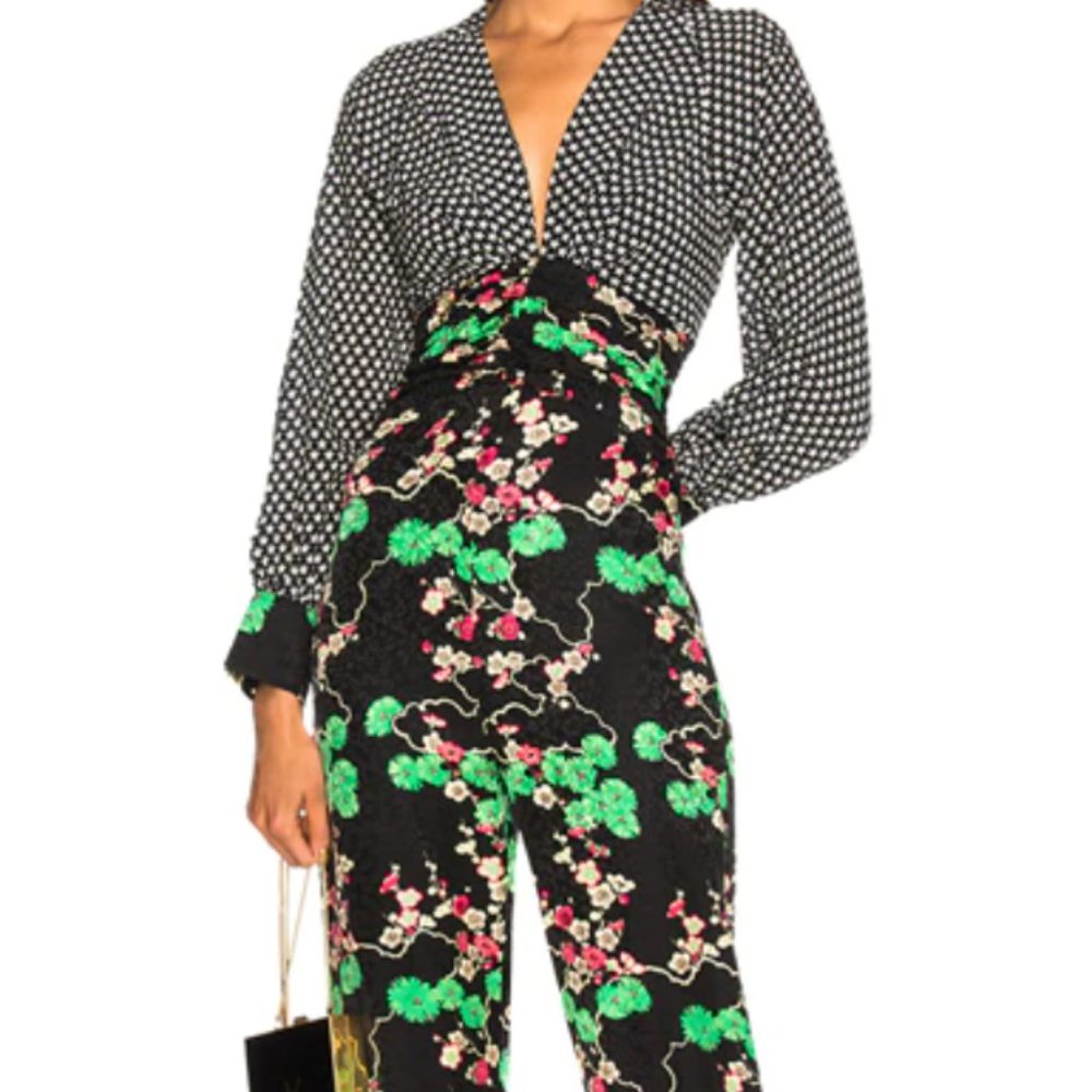 Rixo Leah Star & Cherry Blossom silk Jumpsuit